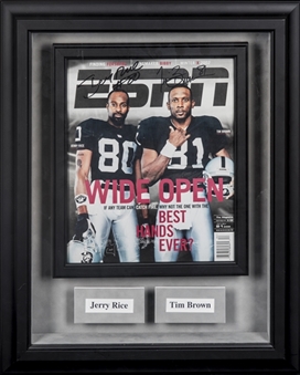 2002 Jerry Rice and Tim Brown Dual Signed ESPN Magazine in Shadowbox Display (Beckett)